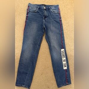 Zara Blue Jeans with Red Stripe